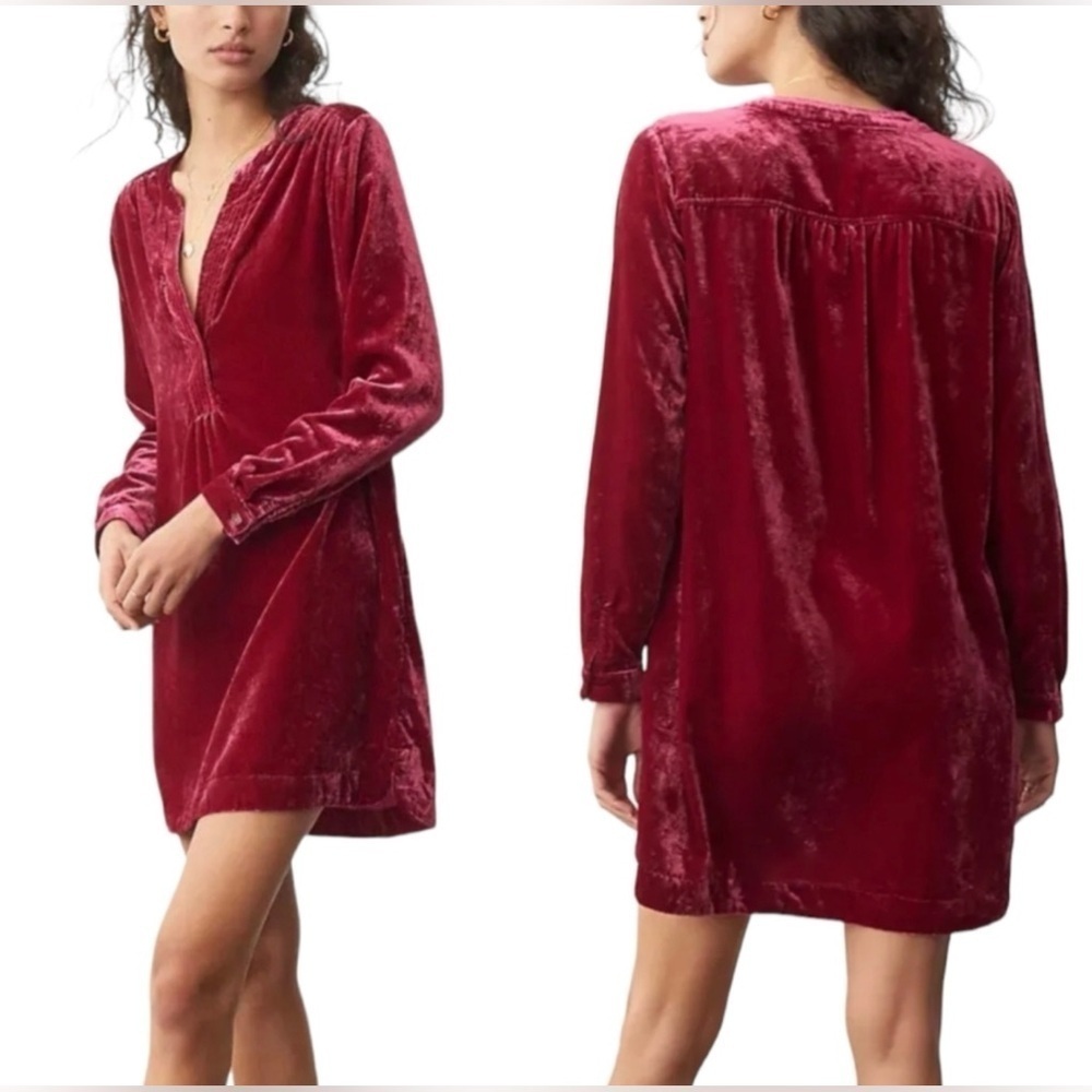 Anthropologie NWT Melody Velvet Tunic Dress Size XXSP RED